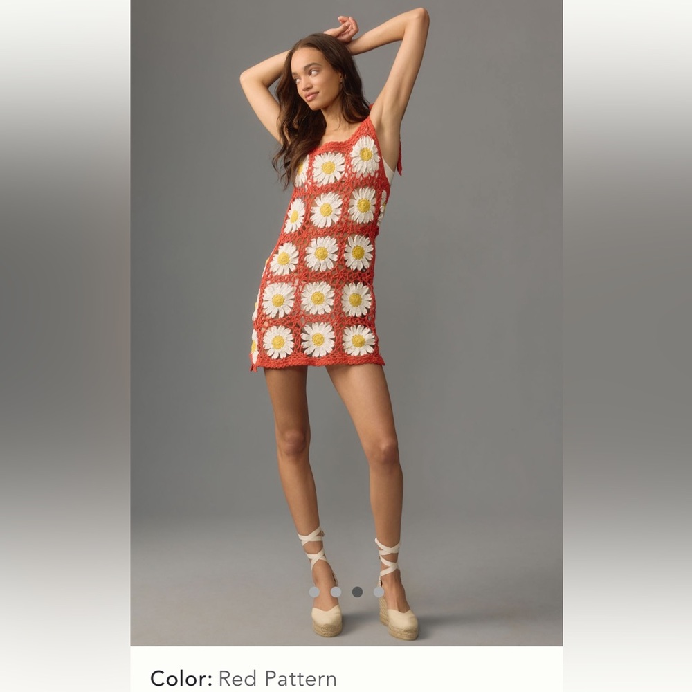 Anthropologie 💛🧡❤️Handmade Crochet Daisy  dress M/L